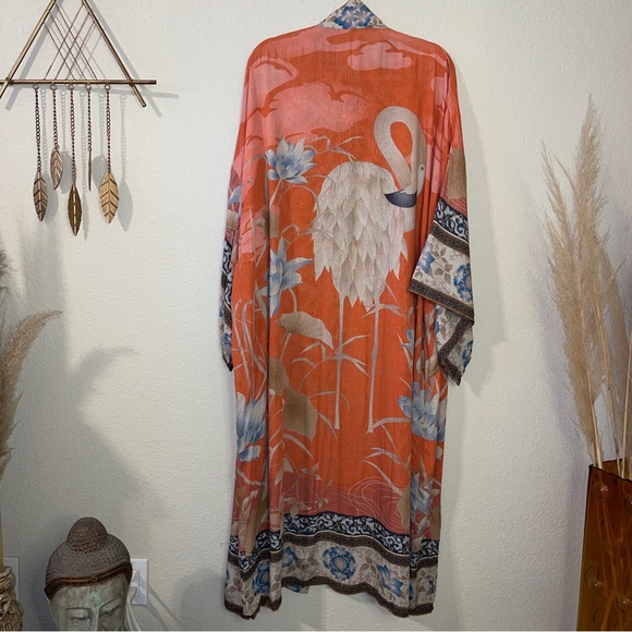Spell & The Gypsy Cherry Blossom Kimono in Tangerine Size M/L with Sash - Picture 7 of 11